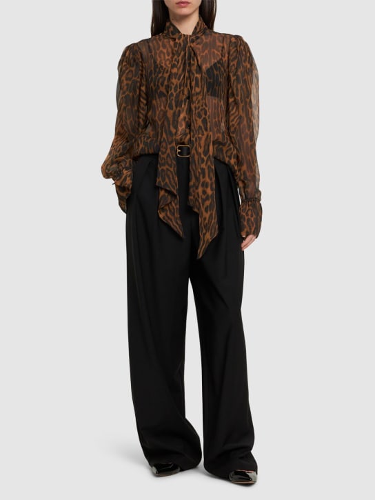 Nina Ricci: Printed muslin flared cuff shirt - Brown/Multi - women_1 | Luisa Via Roma
