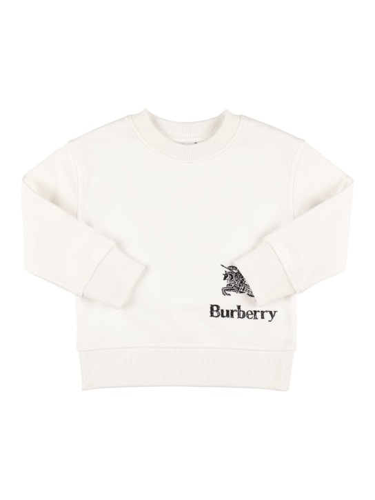 Burberry: Sudadera de felpa de algodón - Blanco - kids-girls_0 | Luisa Via Roma