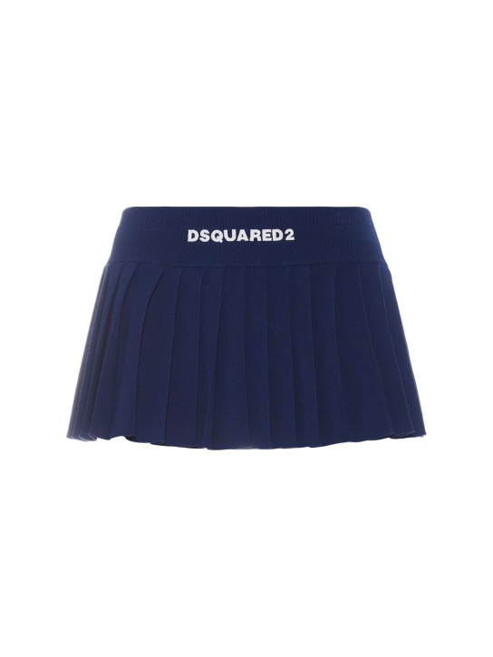 Dsquared2: Viscose knit logo pleated mini skirt - Mavi - women_0 | Luisa Via Roma