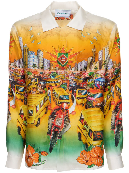 Casablanca: Traffic print silk shirt - Renkli - men_0 | Luisa Via Roma