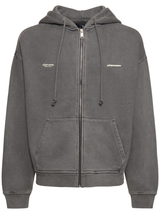 Unknown: Stonewashed zip hoodie - Grey - men_0 | Luisa Via Roma