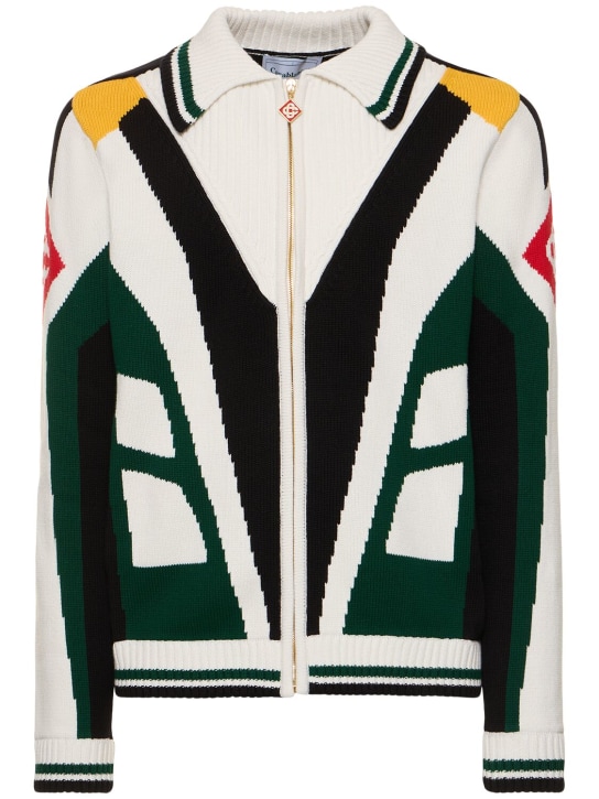 Casablanca: Casa Racing cotton knit zip-up jacket - Multicolor - men_0 | Luisa Via Roma