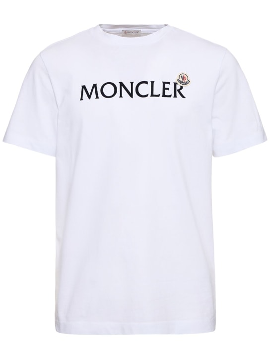 Moncler: T-shirt in cotone con logo - Bianco - men_0 | Luisa Via Roma