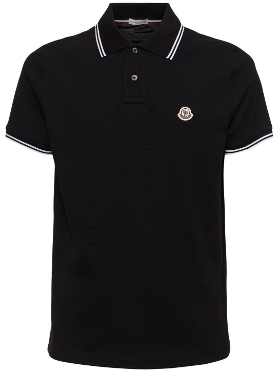 Moncler: Logo patch cotton polo shirt - men_0 | Luisa Via Roma