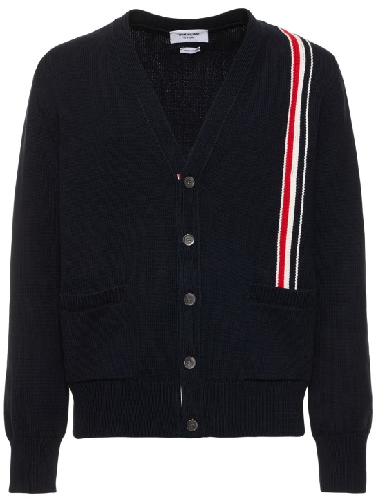 Thom Browne: Cardigan relaxed fit a intarsio - Navy - men_0 | Luisa Via Roma