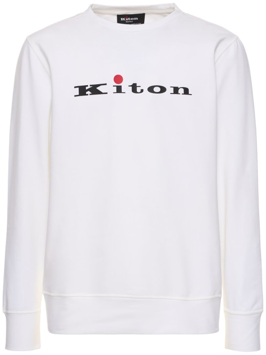 Kiton: Sweat-shirt en coton à logo col rond - Blanc - men_0 | Luisa Via Roma