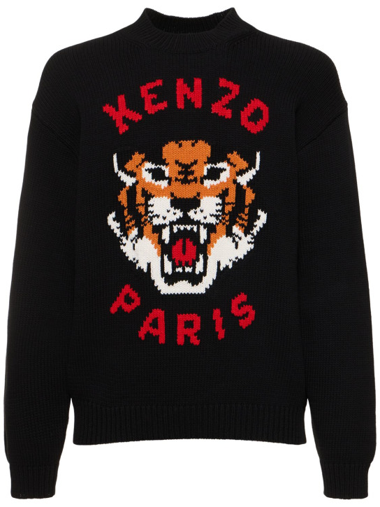 Kenzo Paris: Strickpullover aus Baumwollmischung mit Tigermotiv - Schwarz - men_0 | Luisa Via Roma