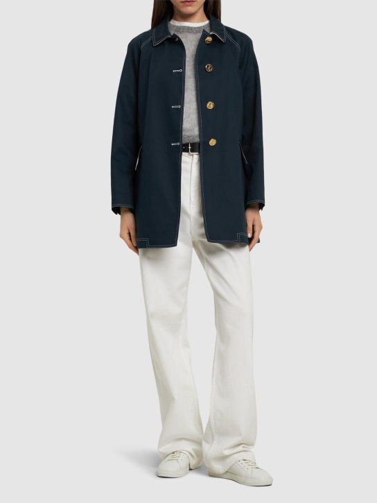 Thom Browne: Cotton mackintosh short coat - Lacivert - women_1 | Luisa Via Roma