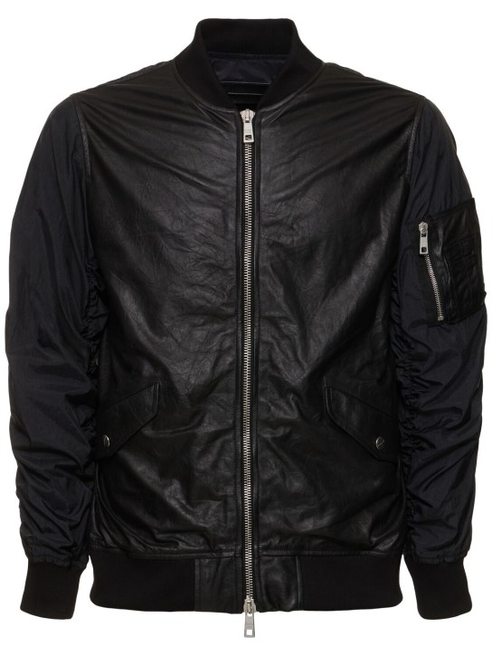 Giorgio Brato: Wrinkled leather & nylon bomber jacket - Siyah - men_0 | Luisa Via Roma