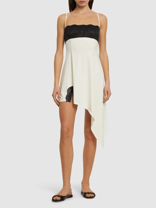 Weworewhat: Asymmetric tech mini dress w/lace - White/Black - women_1 | Luisa Via Roma