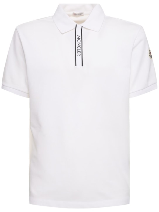 Moncler: Logo cotton polo shirt - Bianco Ottico - men_0 | Luisa Via Roma