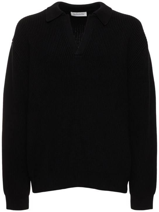 The Frankie Shop: Wool & cotton knit sweater - Black - men_0 | Luisa Via Roma