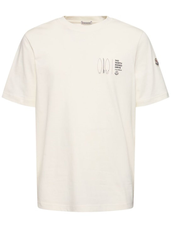 Moncler: Printed cotton t-shirt - White - men_0 | Luisa Via Roma