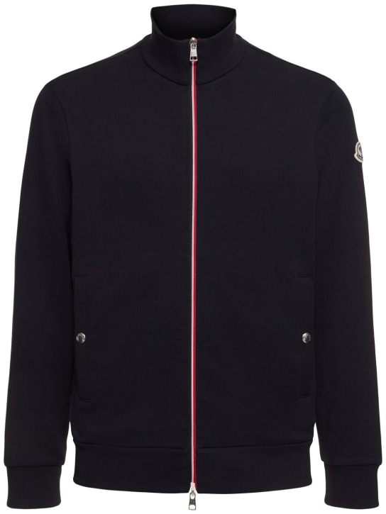 Moncler: Cotton fleece zip-up sweatshirt - Blu Notte - men_0 | Luisa Via Roma