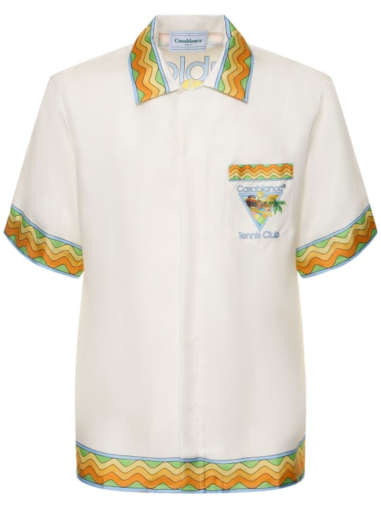 Casablanca: Tennis Club print silk s/s shirt - White - men_0 | Luisa Via Roma