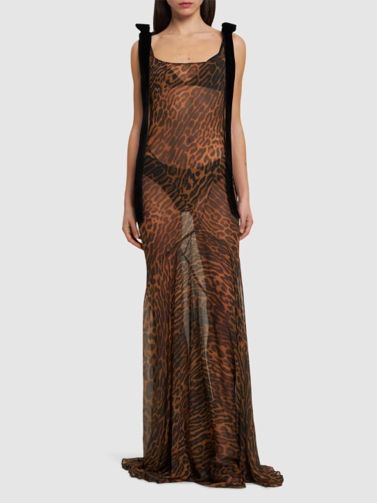 Nina Ricci: Printed silk muslin long dress - Brown/Multi - women_1 | Luisa Via Roma