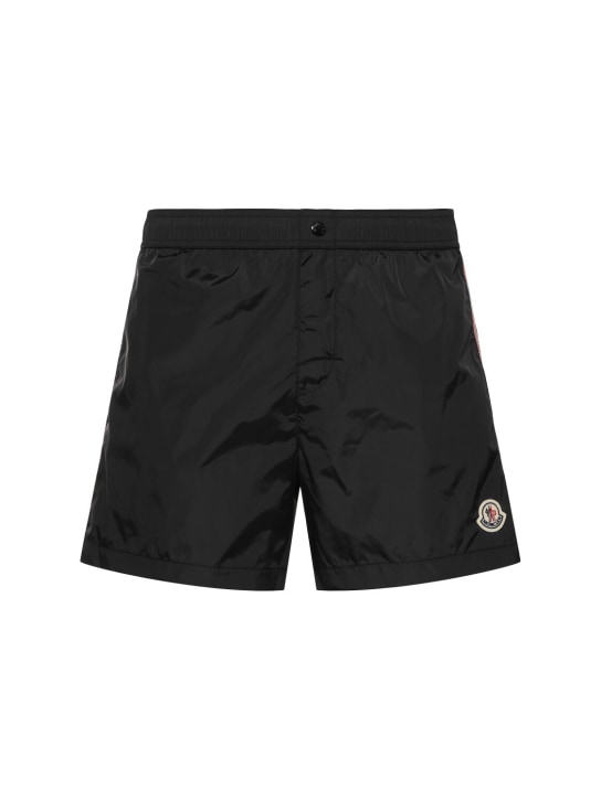 Moncler: Logo尼龙沙滩裤 - 黑色 - men_0 | Luisa Via Roma