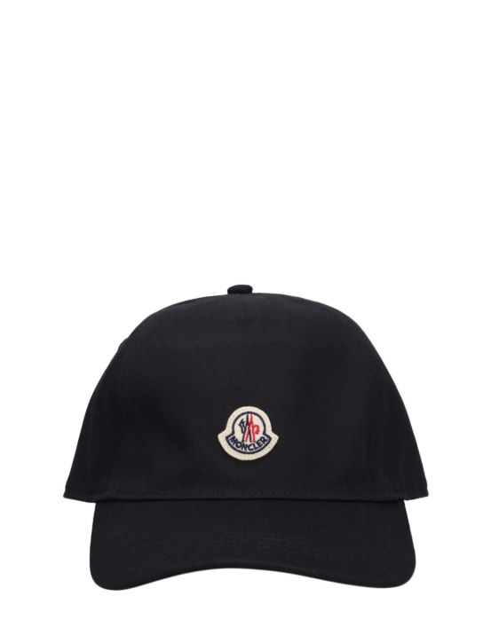 Moncler: Logo cotton baseball cap - Siyah - women_0 | Luisa Via Roma
