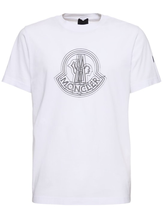 Moncler: Logo cotton t-shirt - Blanco Óptico - men_0 | Luisa Via Roma