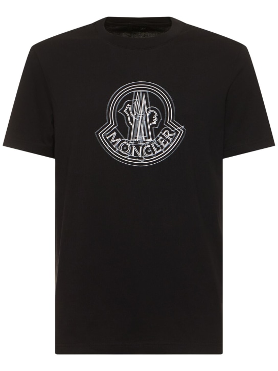 Moncler: Logo cotton t-shirt - Black - men_0 | Luisa Via Roma