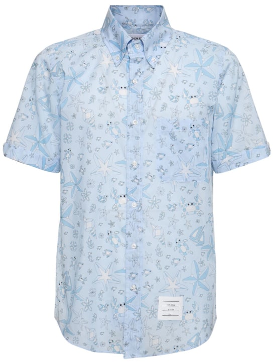 Thom Browne: Buttoned cotton straight fit shirt - Blue - men_0 | Luisa Via Roma