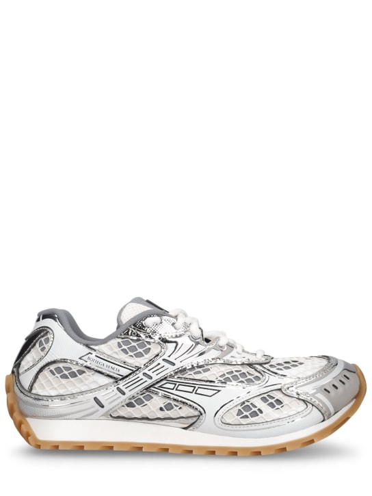 Bottega Veneta: 40mm Orbit fishnet sneakers - Silver/White - women_0 | Luisa Via Roma