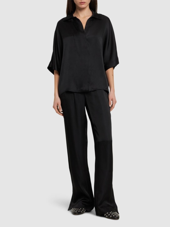 ANINE BING: Julia silk blend shirt - Black - women_1 | Luisa Via Roma