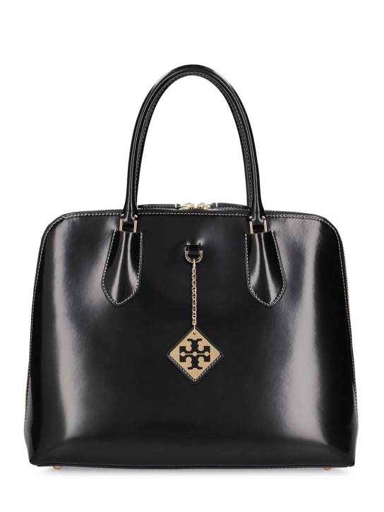 Tory Burch: Polished Swing leather top handle bag - Black - women_0 | Luisa Via Roma