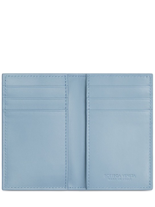 Bottega Veneta: Cassette leather flap card case - Heather Blue - men_1 | Luisa Via Roma