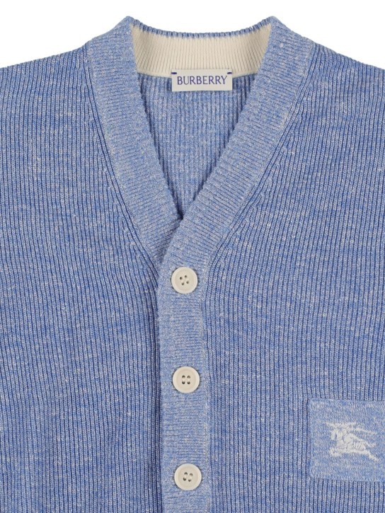 Burberry: Linen & cotton knit cardigan - Light Blue - kids-boys_1 | Luisa Via Roma
