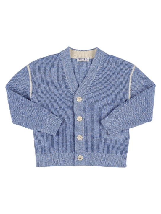 Burberry: Cárdigan de punto de lino y algodón - Azul Claro - kids-boys_0 | Luisa Via Roma