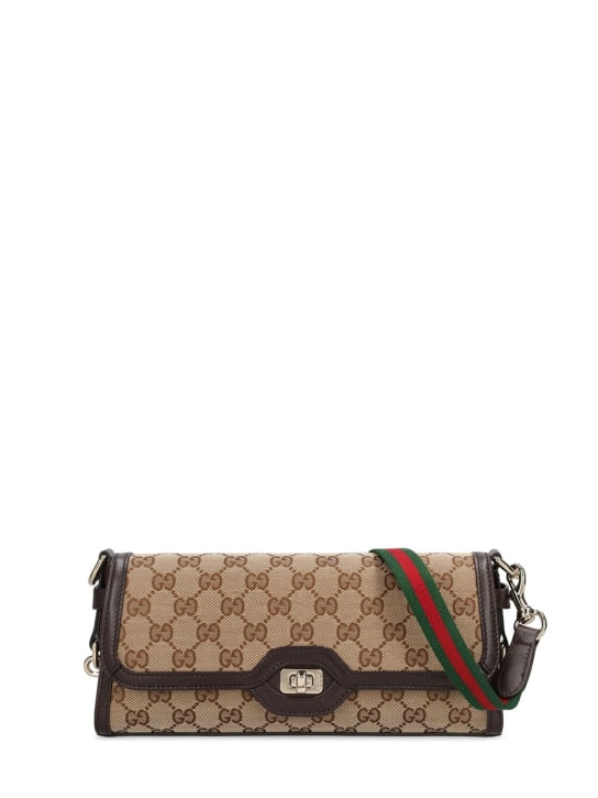Gucci: Sac porté épaule en toile GG - Ebony/Cocoa - women_0 | Luisa Via Roma