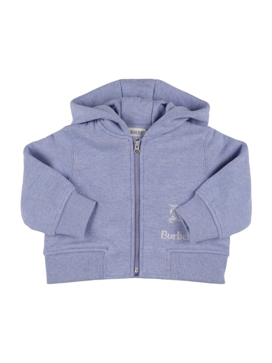 Burberry: Sweat en coton à logo avec doublure à carreaux - Bleu Clair - kids-boys_0 | Luisa Via Roma