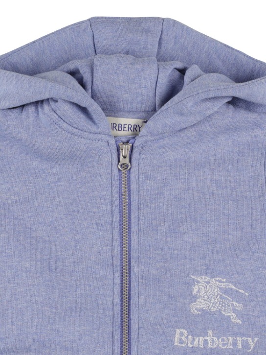 Burberry: Sweat en coton à logo avec doublure à carreaux - Bleu Clair - kids-boys_1 | Luisa Via Roma