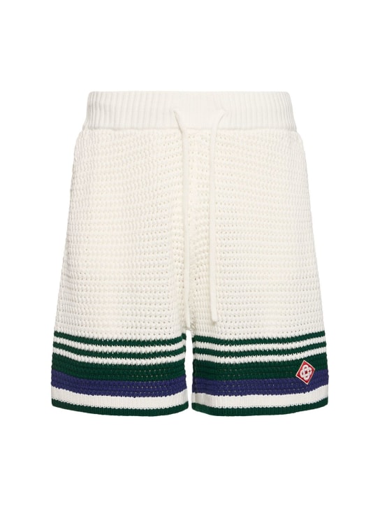 Casablanca: Tennis cotton crochet shorts - White/Green - men_0 | Luisa Via Roma