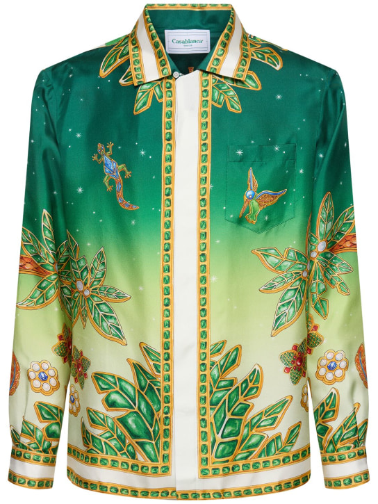 Casablanca: Camisa de seda estampada - Verde - men_0 | Luisa Via Roma