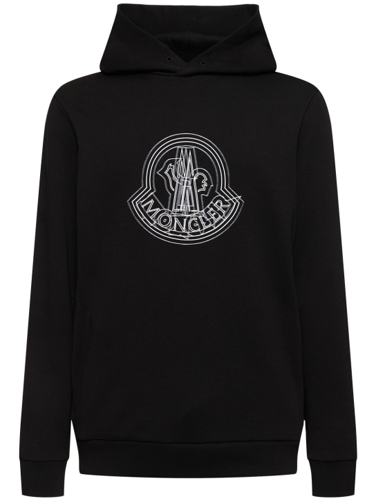 Moncler: Logo cotton hoodie - Nero - men_0 | Luisa Via Roma