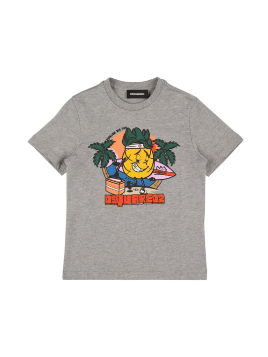 Dsquared2: T-shirt en jersey de coton imprimé - Gris - kids-boys_0 | Luisa Via Roma