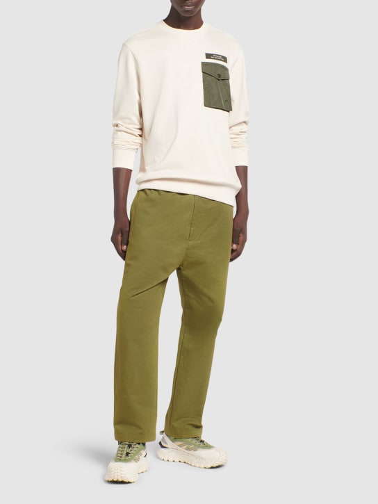 Moncler: Cotton blend sweatshirt w/ pocket - アーモンドミルク - men_1 | Luisa Via Roma
