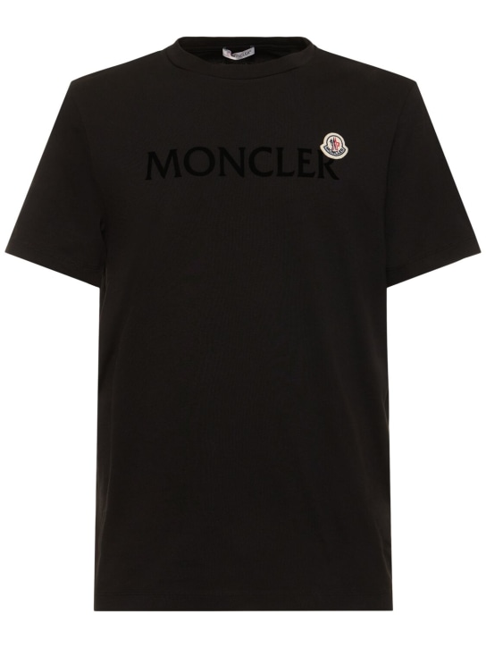 Moncler: Logo cotton t-shirt - Siyah - men_0 | Luisa Via Roma