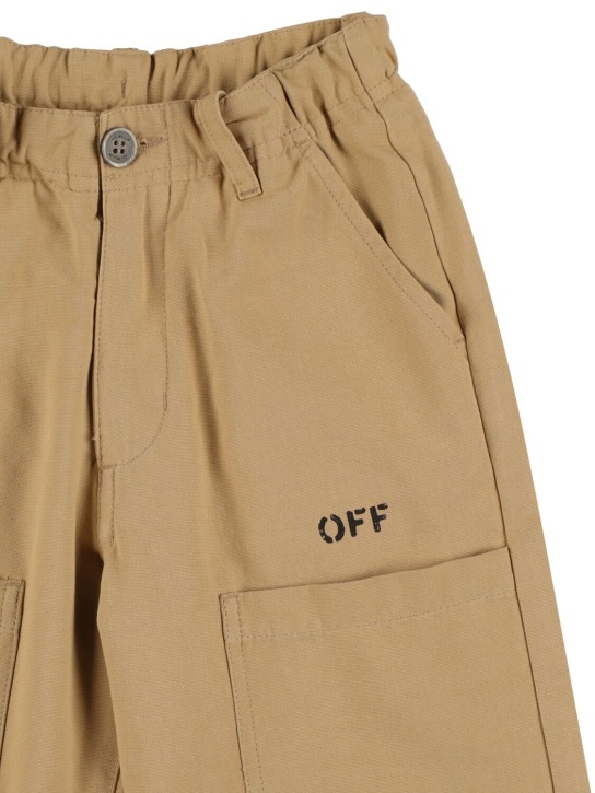 Off-White: Diag Outline cotton worker shorts - Beige - kids-boys_1 | Luisa Via Roma