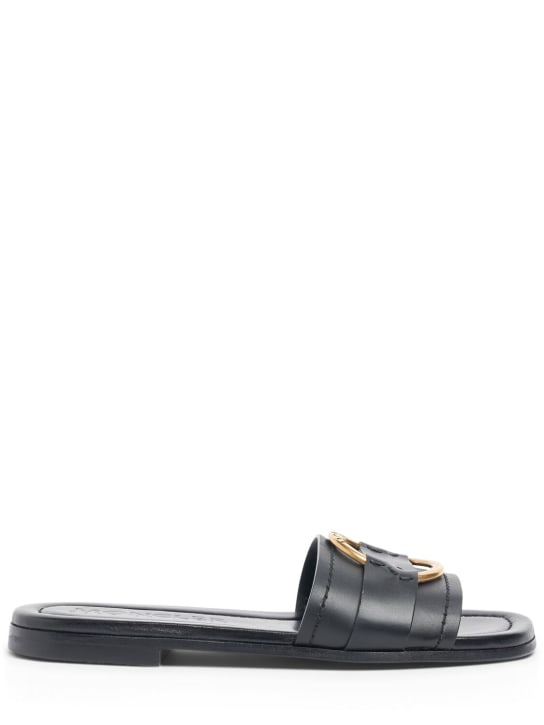 Moncler: 15mm Bell leather slide sandals - Siyah - women_0 | Luisa Via Roma