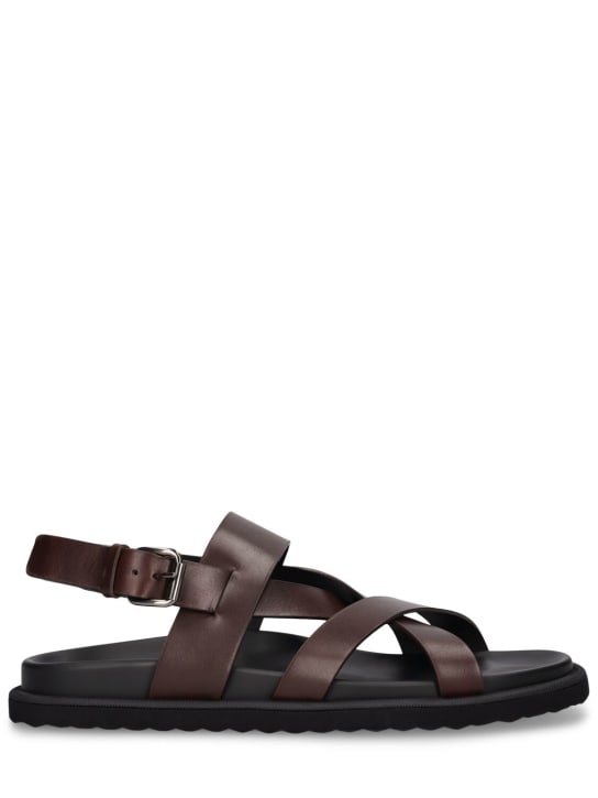 Officine Creative: Charrat leather sandals - Kahverengi - men_0 | Luisa Via Roma