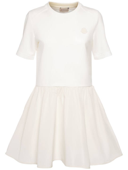 Moncler: Fit & flare cotton mini dress - Silk White - women_0 | Luisa Via Roma