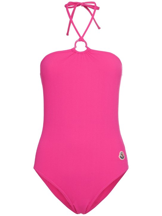 Moncler: 平纹针织连体泳衣 - 桃红色 - women_0 | Luisa Via Roma