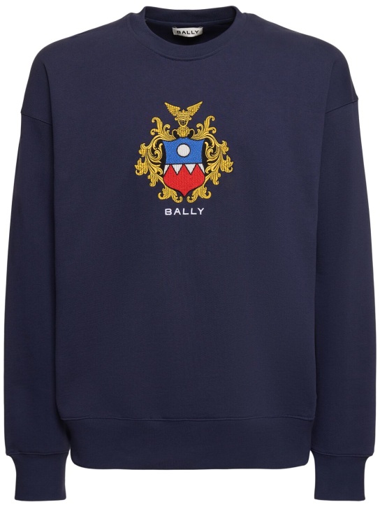 Bally: Sweatshirt aus Baumwolljersey mit Logo - Marineblau - men_0 | Luisa Via Roma
