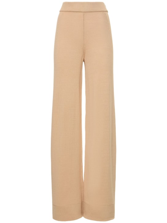 Ermanno Scervino: Ribbed cotton jersey high rise pants - Beige - women_0 | Luisa Via Roma