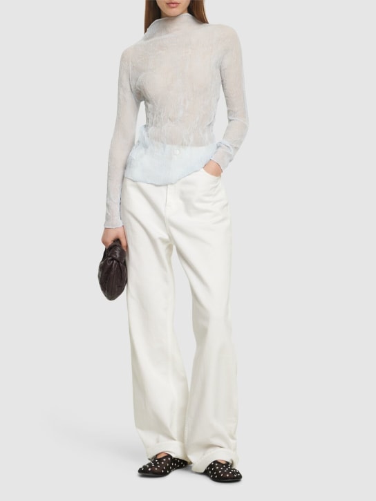 ISSEY MIYAKE: 打褶雪纺平纹针织上衣 - 浅蓝色 - women_1 | Luisa Via Roma