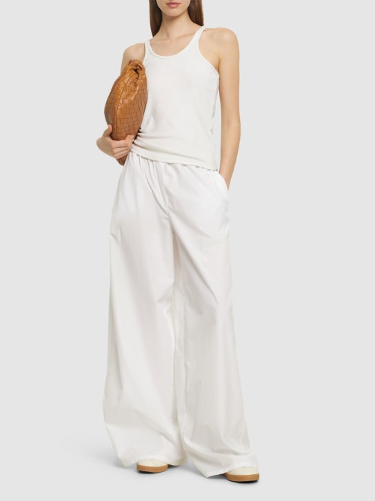 Max Mara: Pantalon ample en popeline de coton - Blanc - women_1 | Luisa Via Roma