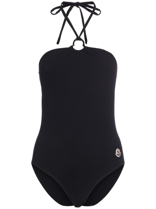 Moncler: Jersey one piece swimsuit - Siyah - women_0 | Luisa Via Roma